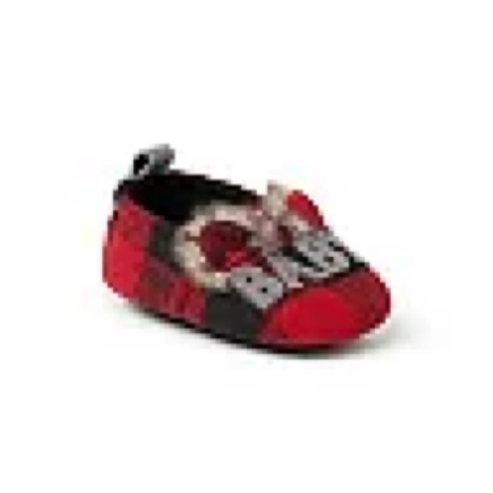 Baby Bear Slippers 6 - 9Mo Dearfoams Buffalo Plaid Square Red Black Slip On NWT - Picture 3 of 10